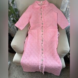 Vintage 80s quilted housecoat bathrobe, 3/4 length sleeves, size 10